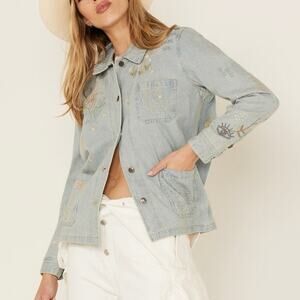 Johnny Was Women's Sezane Embroidered Denim Jacket Sz Small
